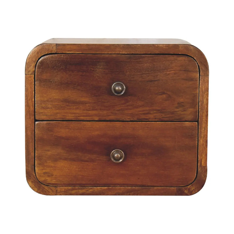 12" Chestnut Solid Wood Two Drawer Floating Nightstand Homeroots Bed & Bath