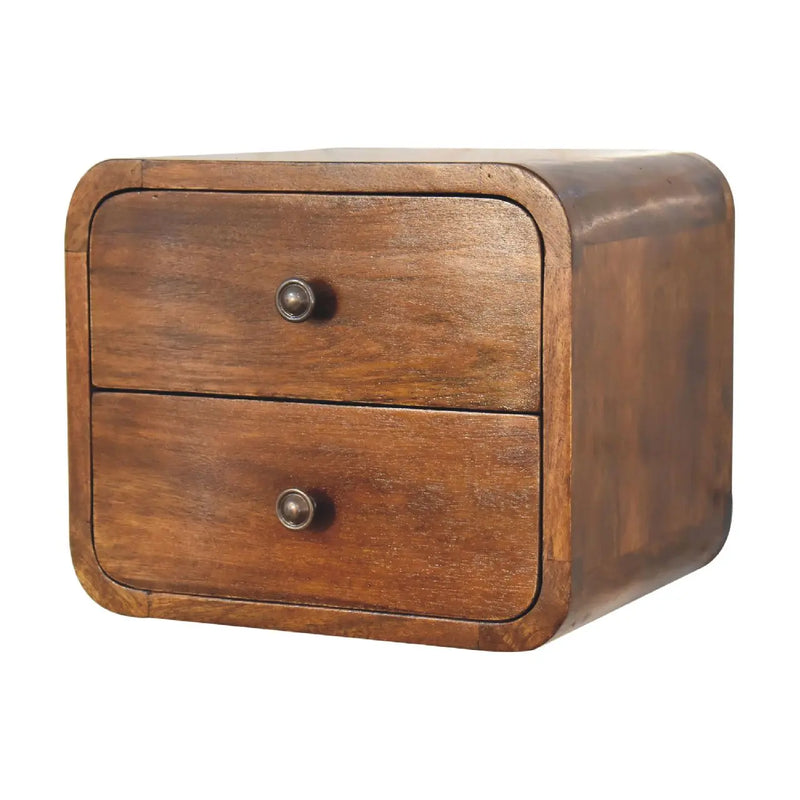 12" Chestnut Solid Wood Two Drawer Floating Nightstand Homeroots Bed & Bath