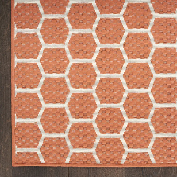 12' Coral And Ivory Geometric Indoor Outdoor Runner Rug Homeroots Outdoor