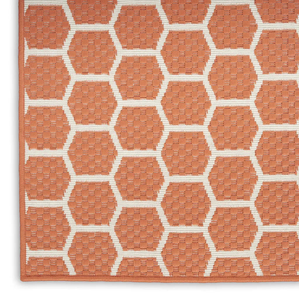 12' Coral And Ivory Geometric Indoor Outdoor Runner Rug Homeroots Outdoor
