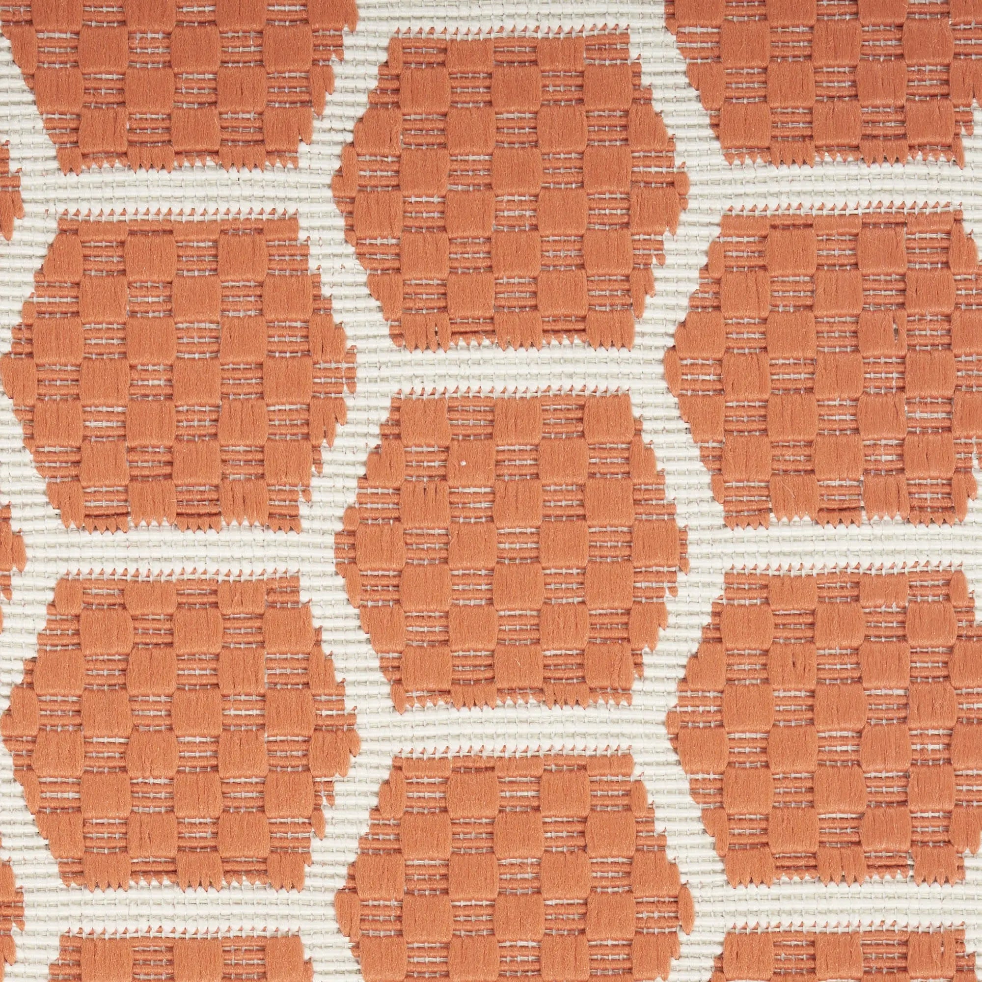 12' Coral And Ivory Geometric Indoor Outdoor Runner Rug Homeroots Outdoor