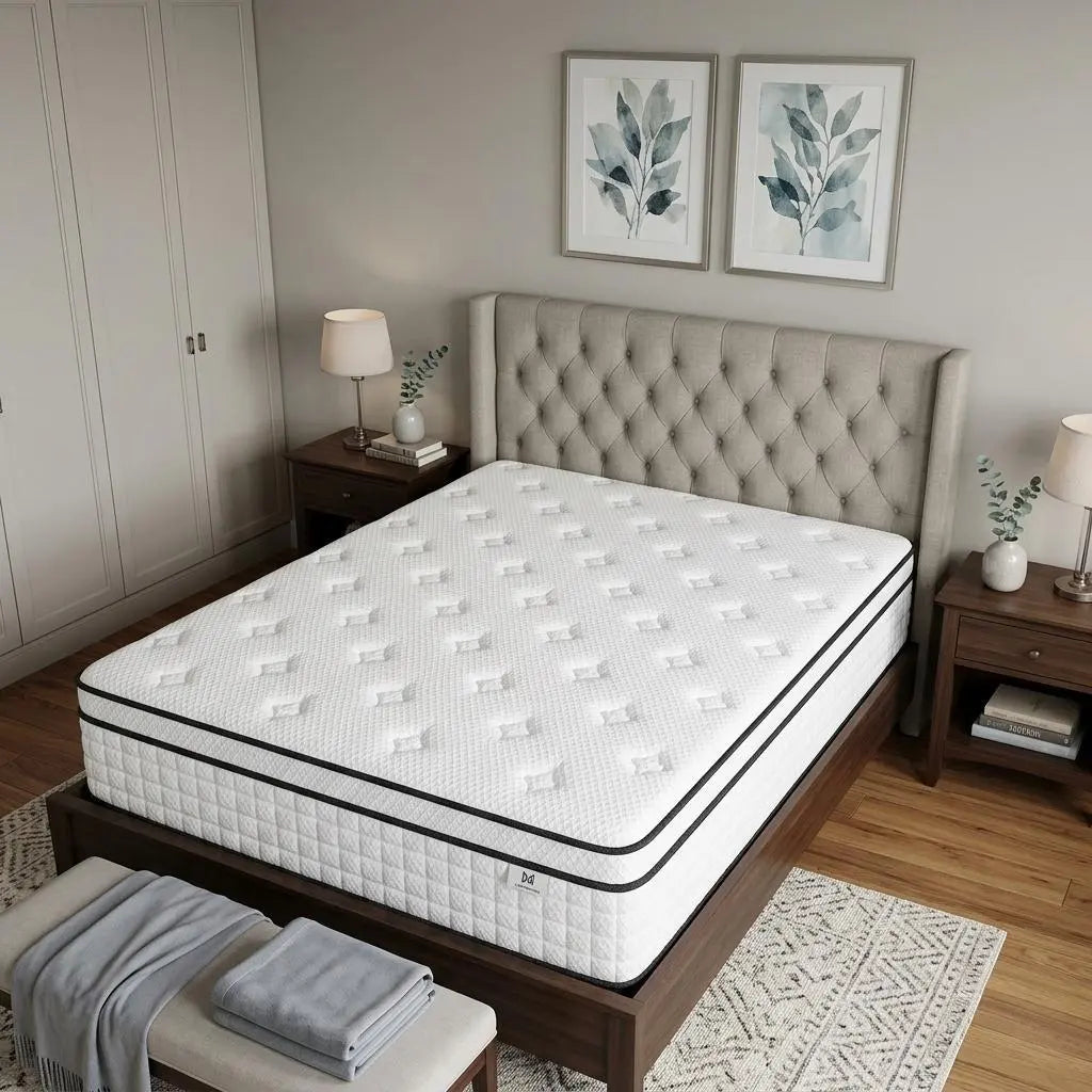 12" Full Double Gel Memory Foam Check Medium Hybrid Mattress Homeroots Bed & Bath