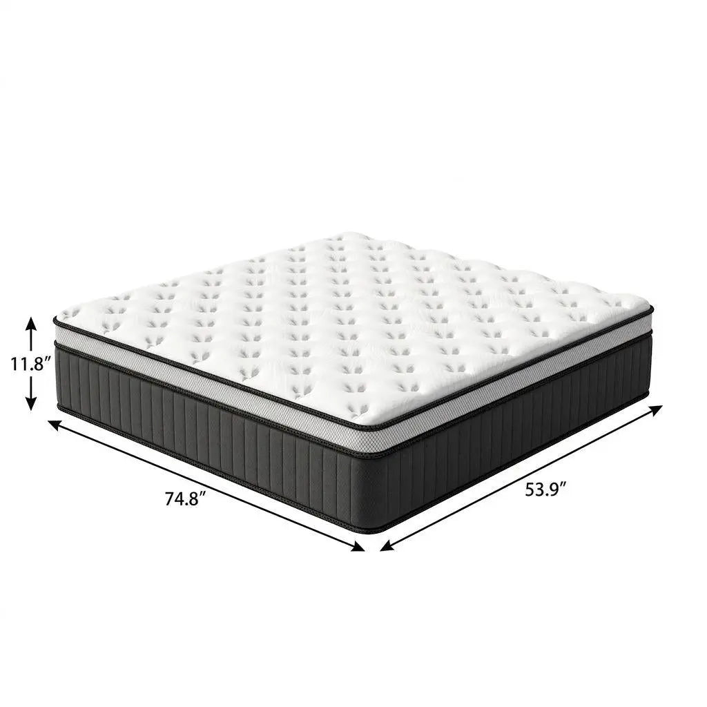 12" Full Double Memory Foam Medium Euro Top Hybrid Mattress Homeroots Bed & Bath