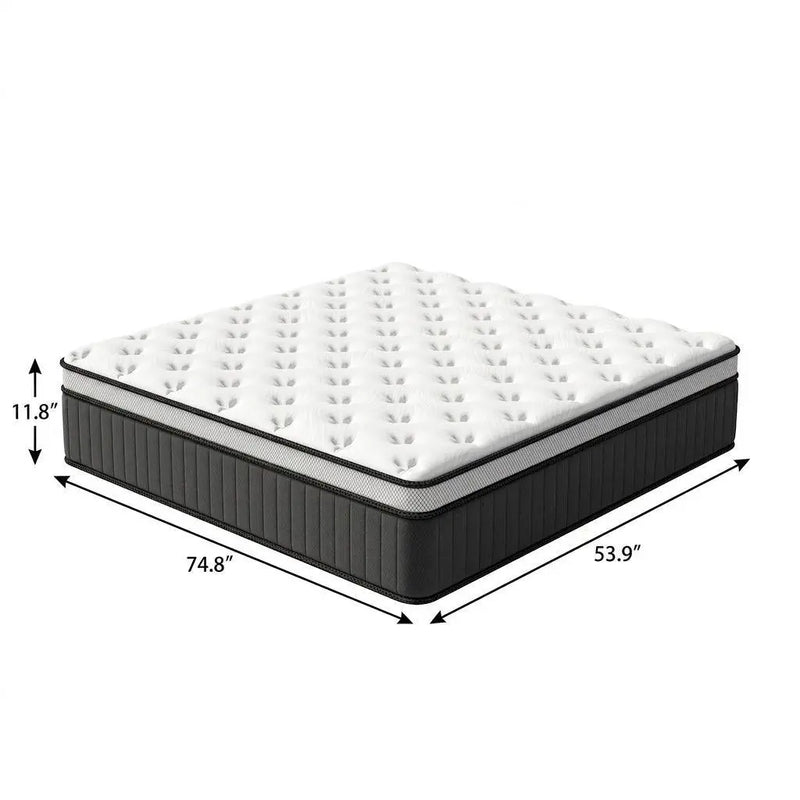 12" Full Double Memory Foam Medium Euro Top Hybrid Mattress Homeroots Bed & Bath