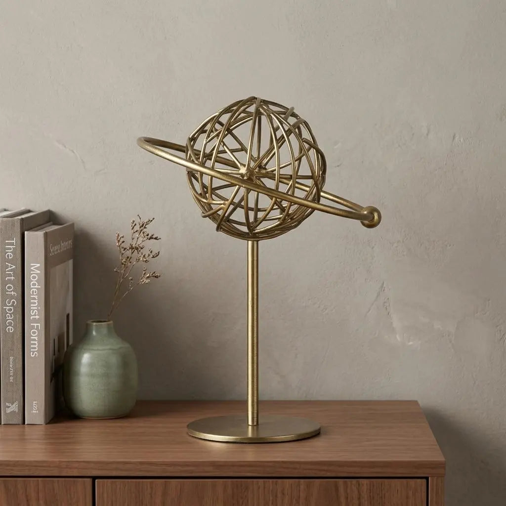 12" Gold Metal Sphere Tabletop Sculpture Homeroots Home Decor