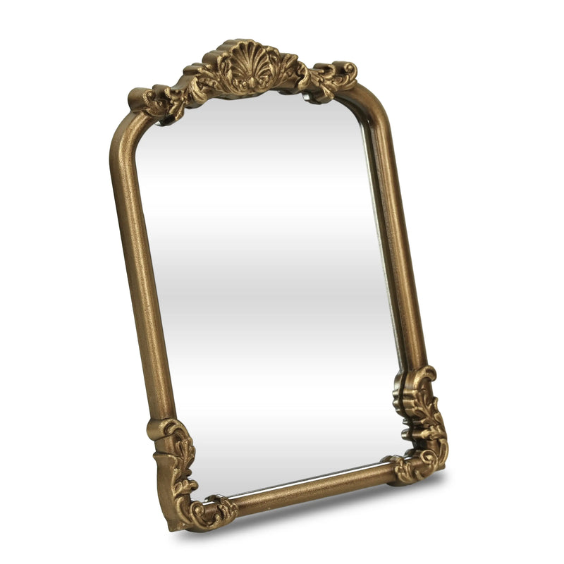 12" Gold Solid Solid Wood Scalloped Framed Makeup Shaving Tabletop Mirror Homeroots Bed & Bath