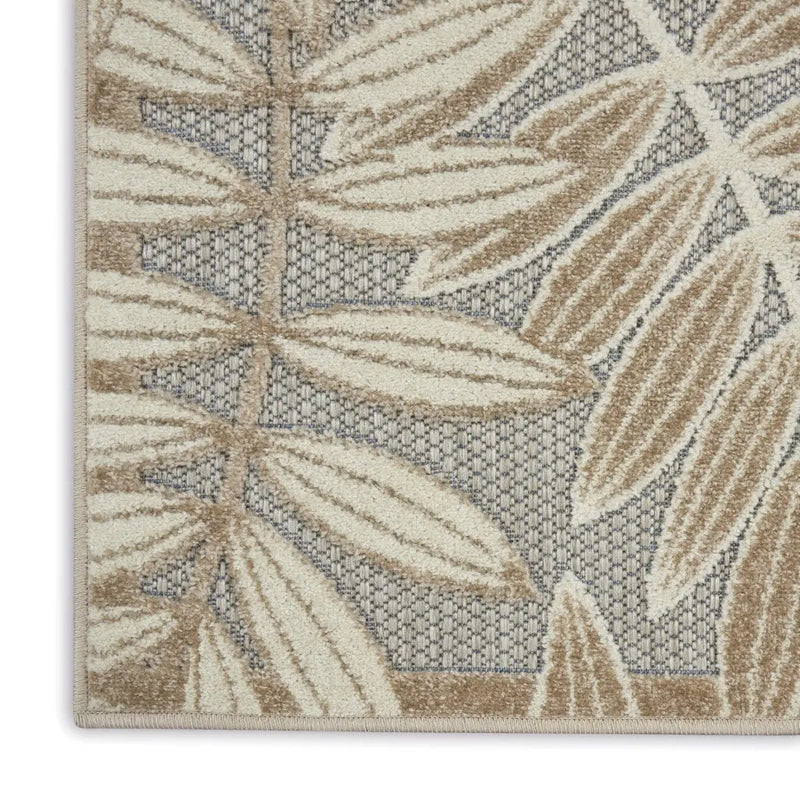 12' Gray And Ivory Floral Indoor Outdoor Runner Rug - GreatEagleInc