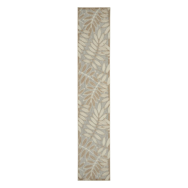 12' Gray And Ivory Floral Indoor Outdoor Runner Rug - GreatEagleInc