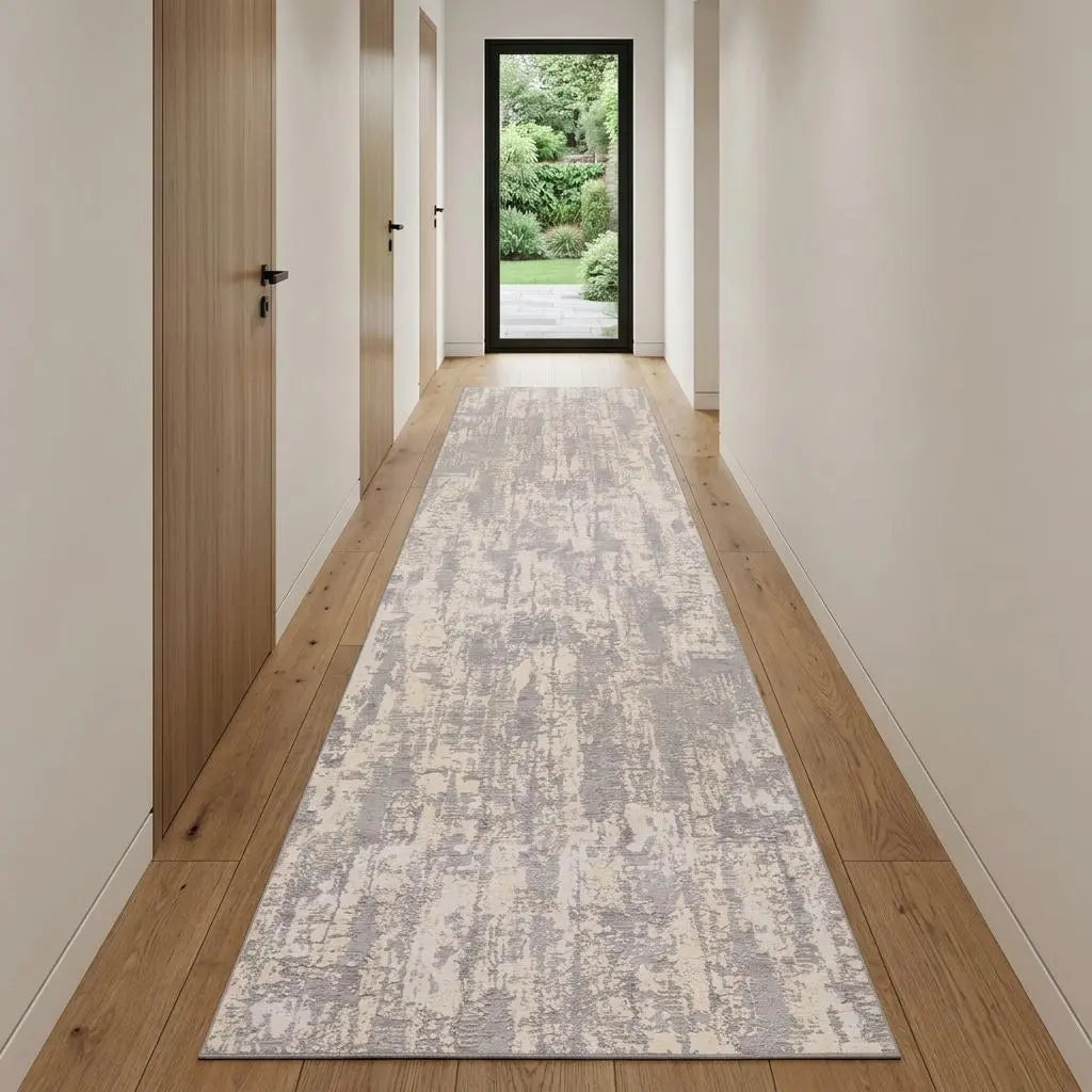 12' Gray Beige Cream Light Gray And Taupe Abstract Runner Rug Homeroots Home Decor