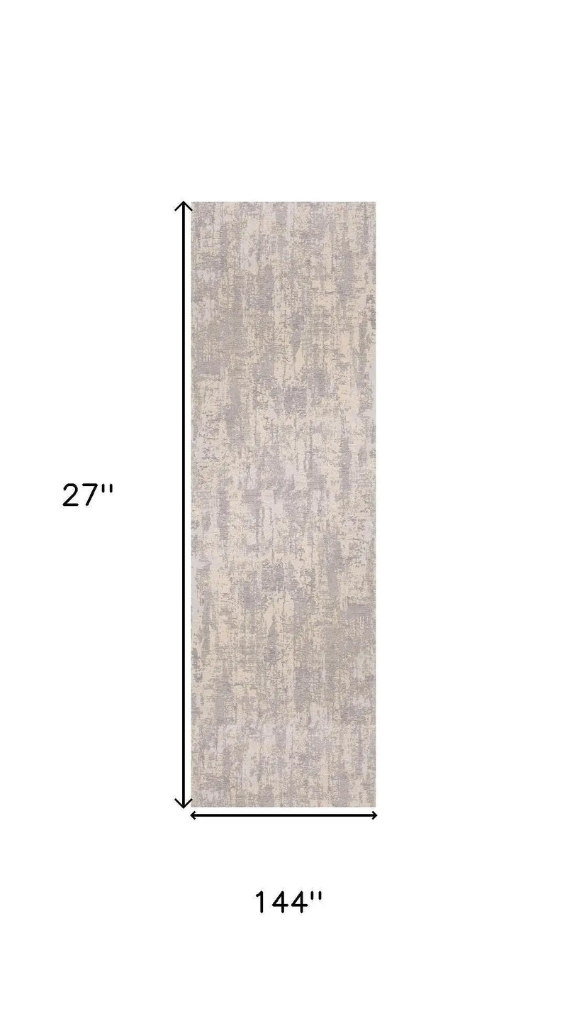 12' Gray Beige Cream Light Gray And Taupe Abstract Runner Rug Homeroots Home Decor