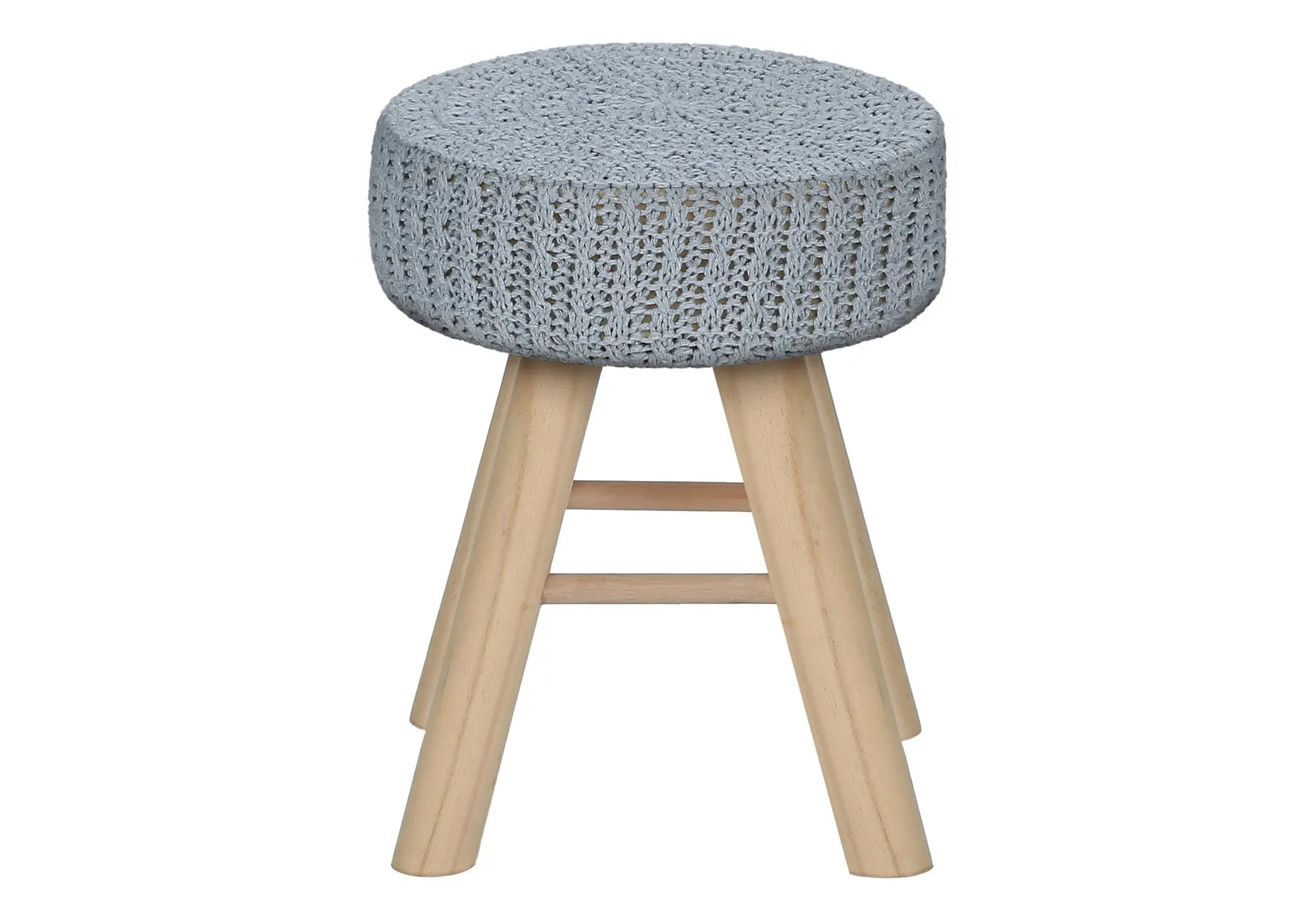 12" Gray Fabric and Natural Round Ottoman Homeroots Living Room