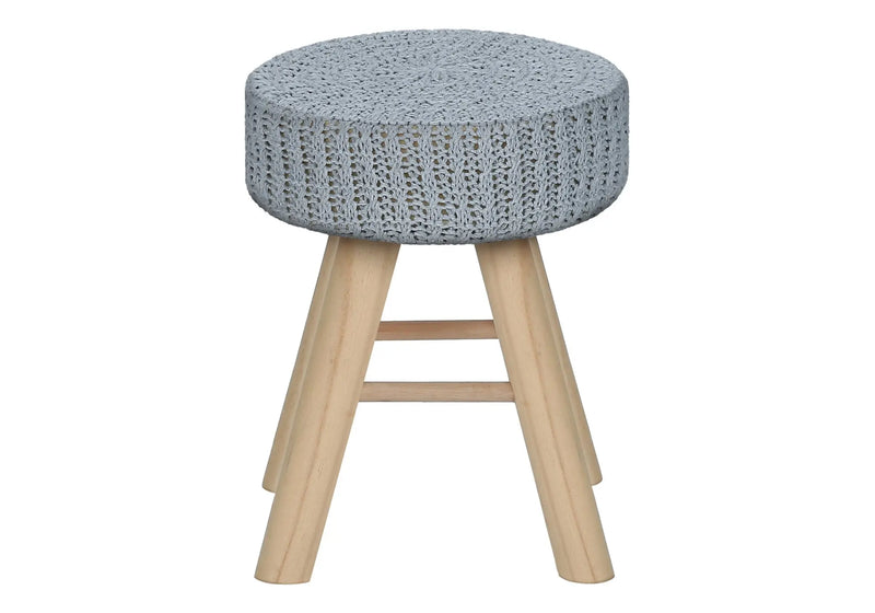 12" Gray Fabric and Natural Round Ottoman Homeroots Living Room