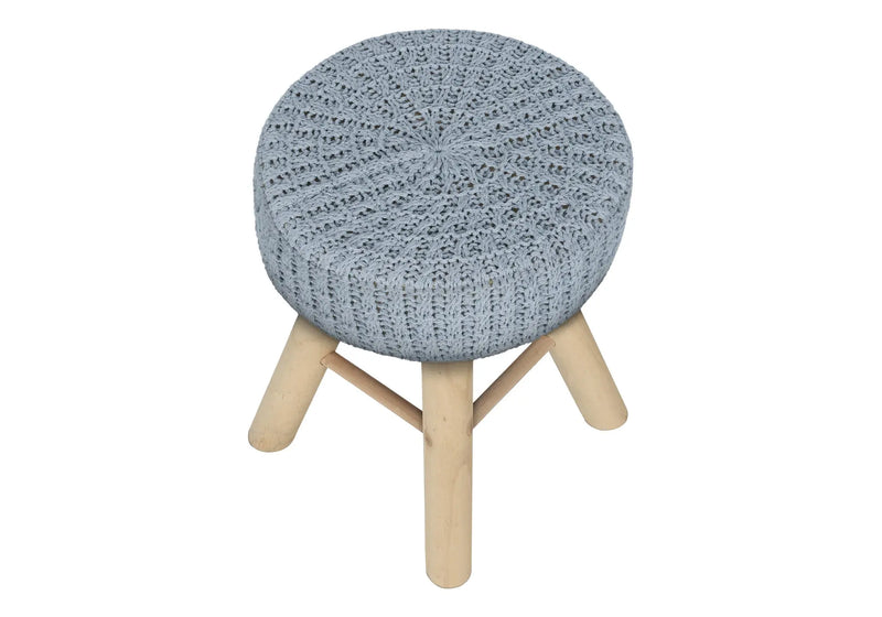 12" Gray Fabric and Natural Round Ottoman Homeroots Living Room