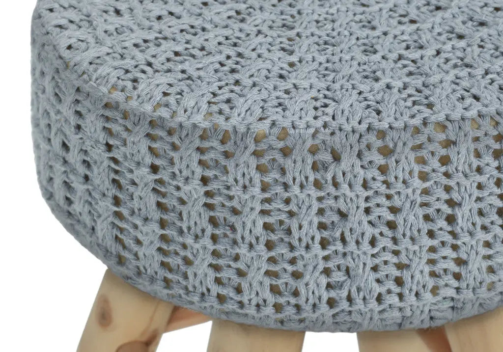 12" Gray Fabric and Natural Round Ottoman Homeroots Living Room