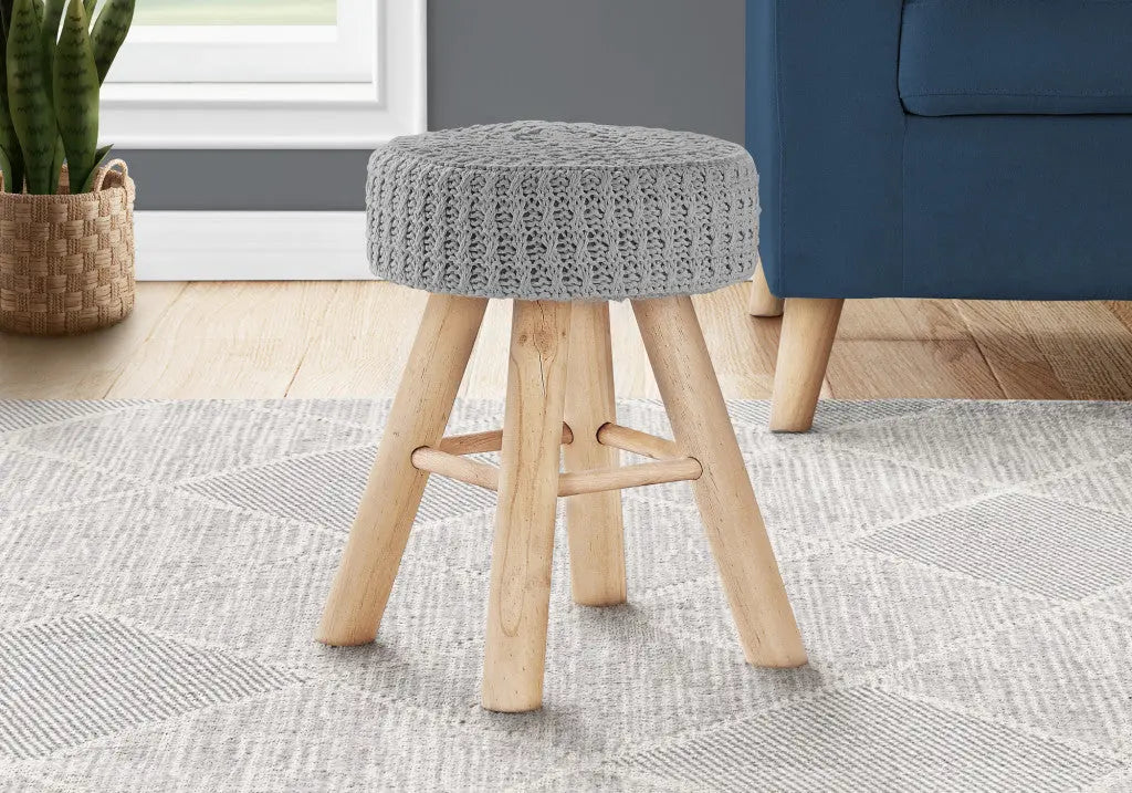 12" Gray Fabric and Natural Round Ottoman Homeroots Living Room