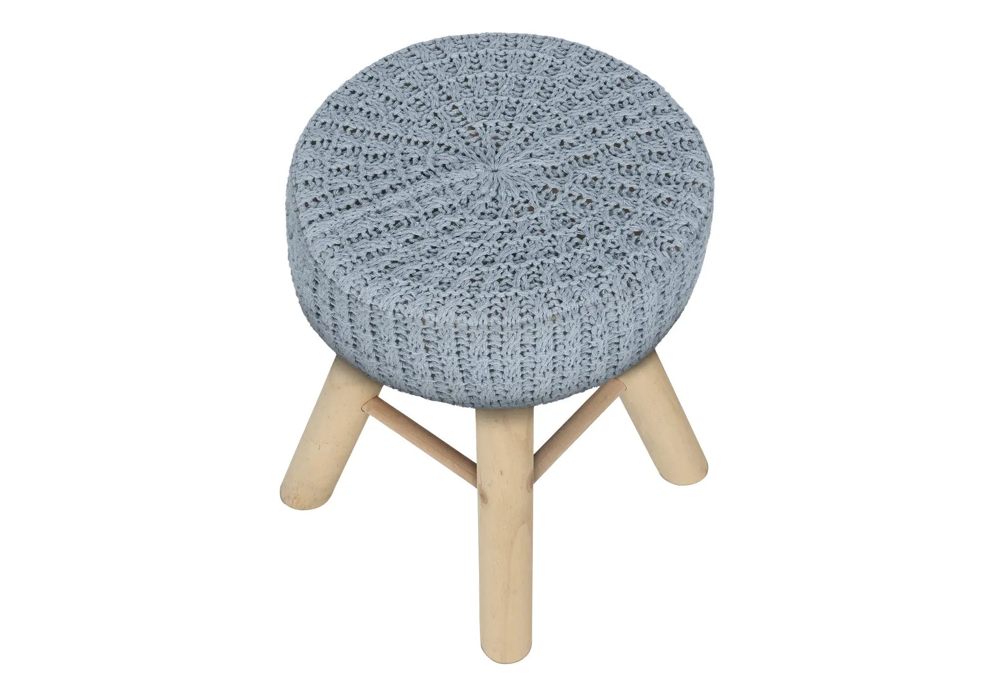 12" Gray Fabric and Natural Round Ottoman Homeroots Living Room