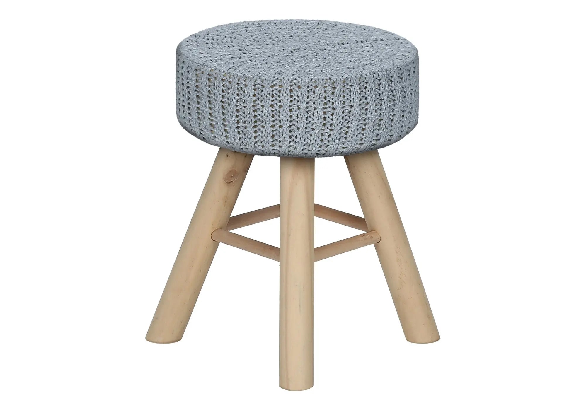 12" Gray Fabric and Natural Round Ottoman Homeroots Living Room