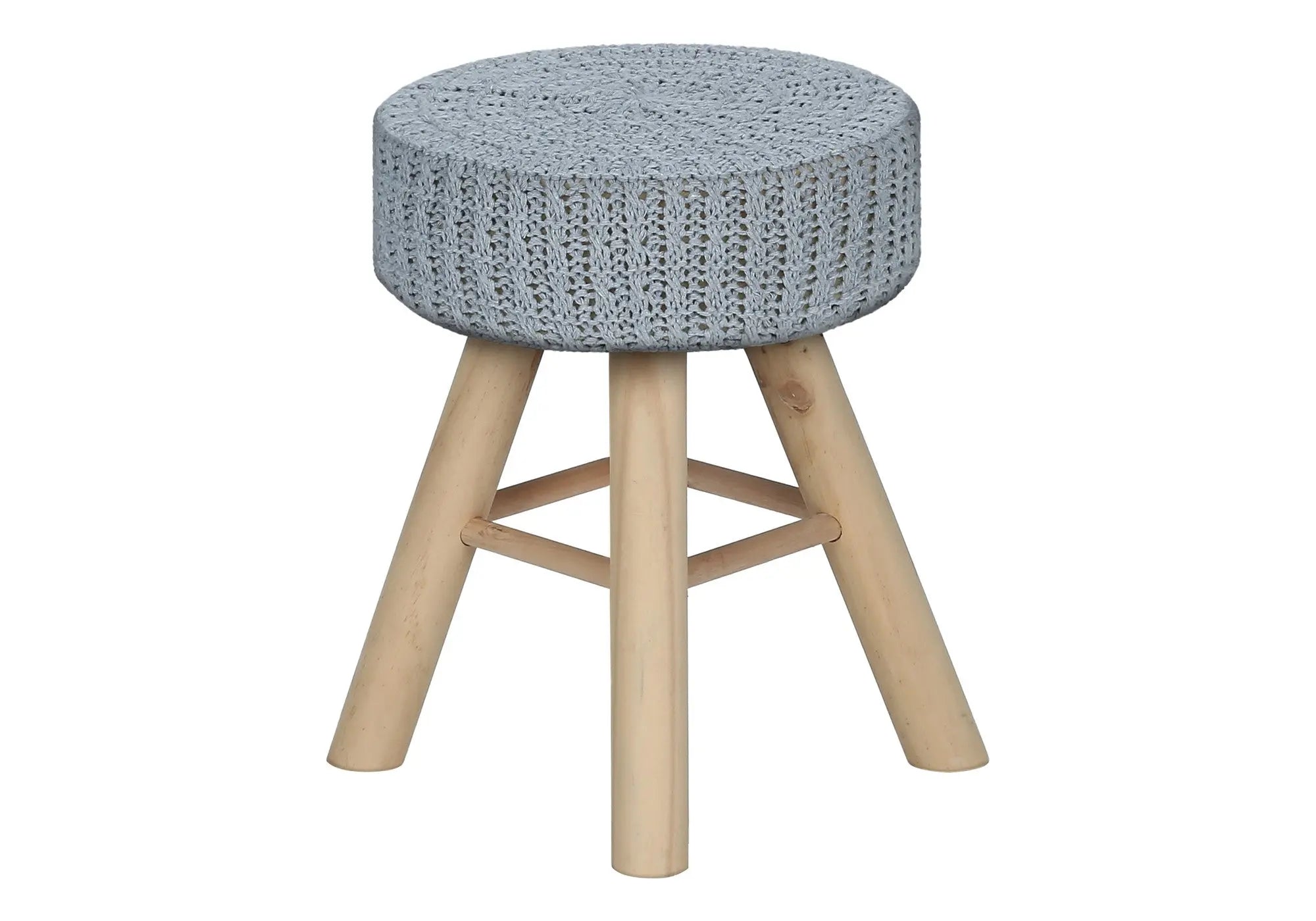 12" Gray Fabric and Natural Round Ottoman Homeroots Living Room