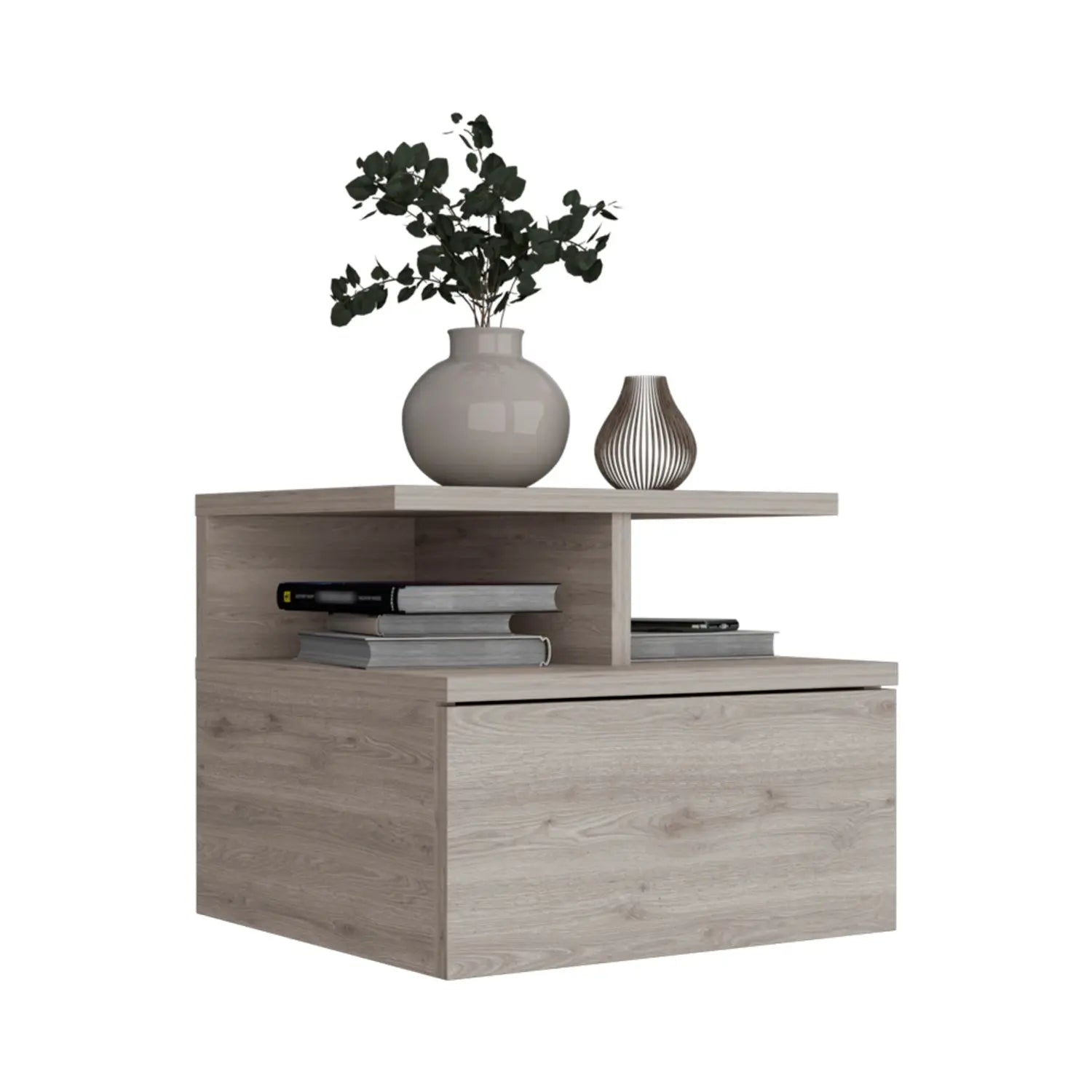 12" Gray Wood One Drawer Floating Nightstand Homeroots Bed & Bath