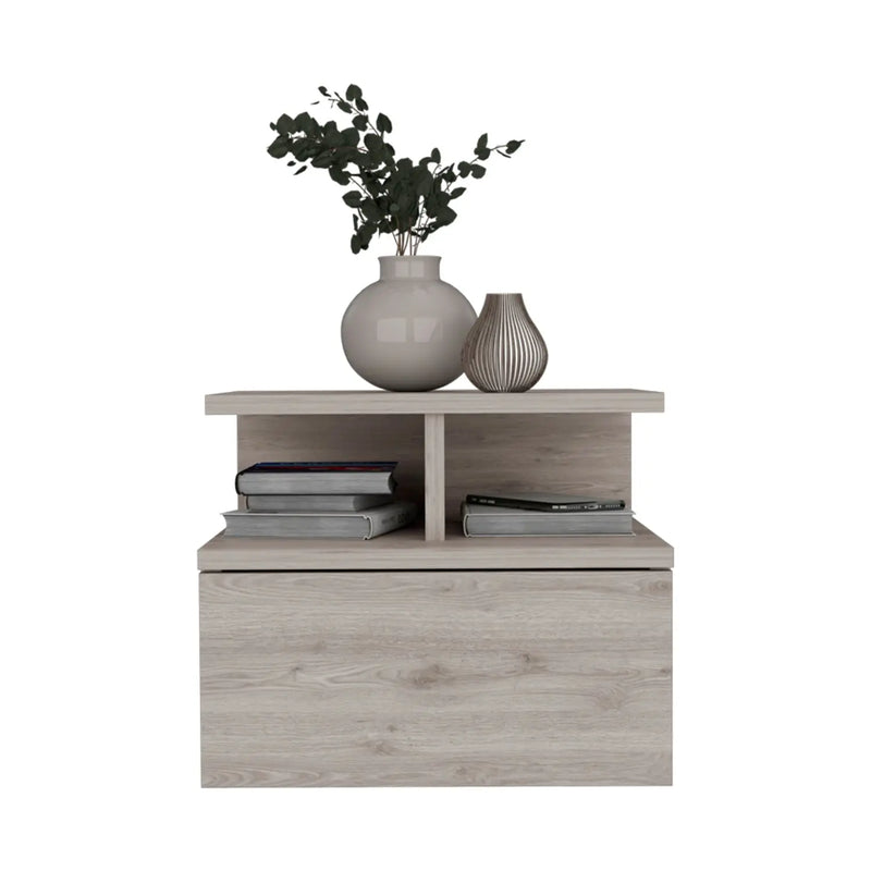 12" Gray Wood One Drawer Floating Nightstand Homeroots Bed & Bath