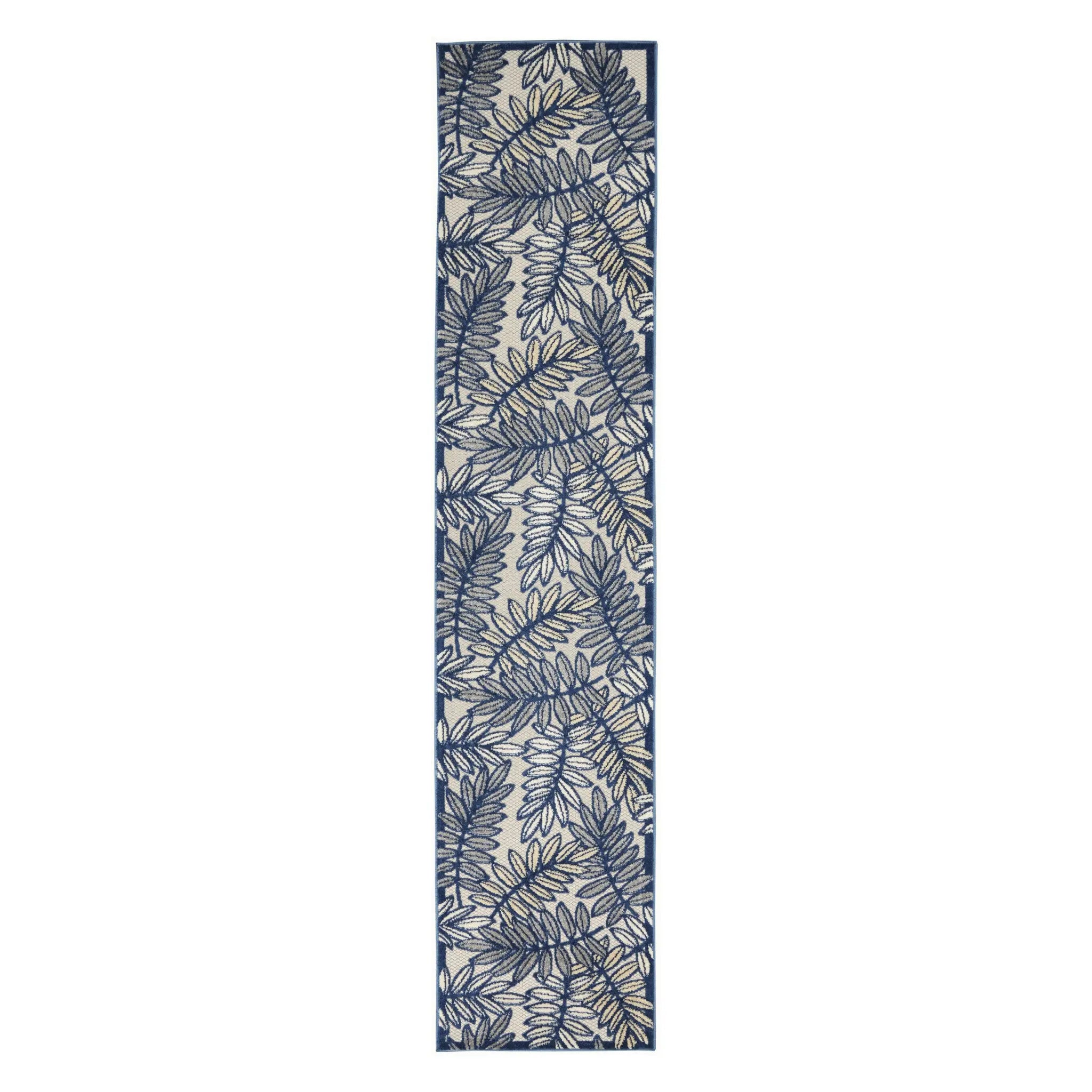 12' Ivory And Blue Indoor Outdoor Runner Rug Homeroots Outdoor