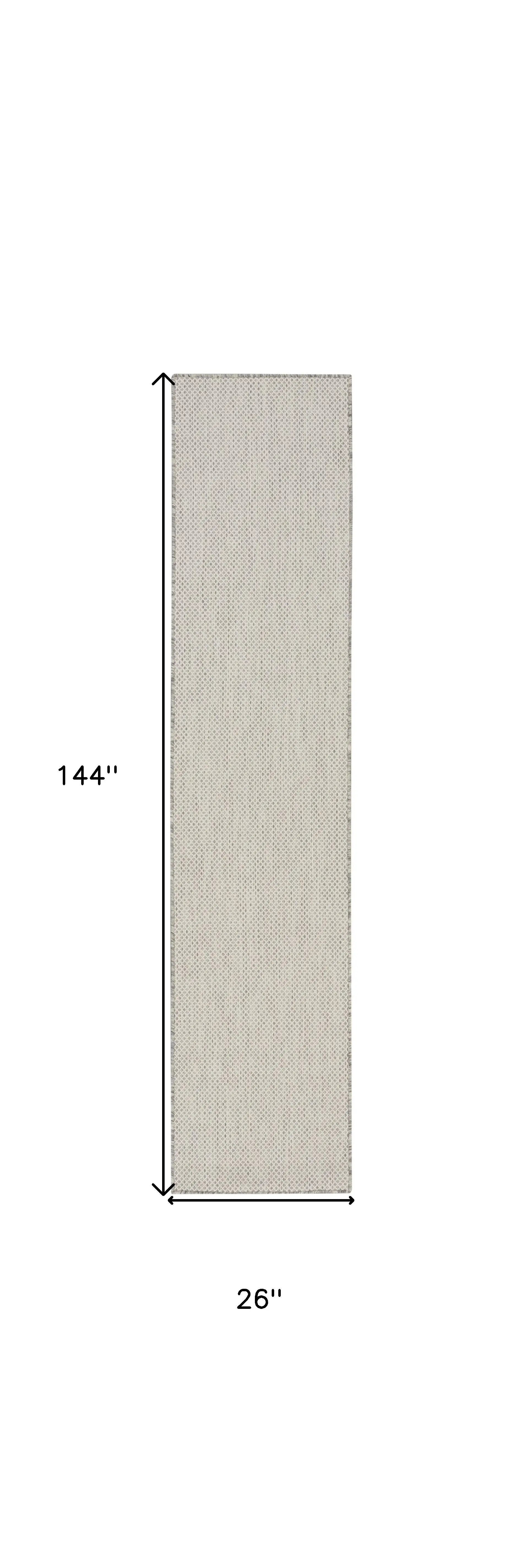12' Ivory And Silver Geometric Indoor Outdoor Runner Rug Homeroots Outdoor