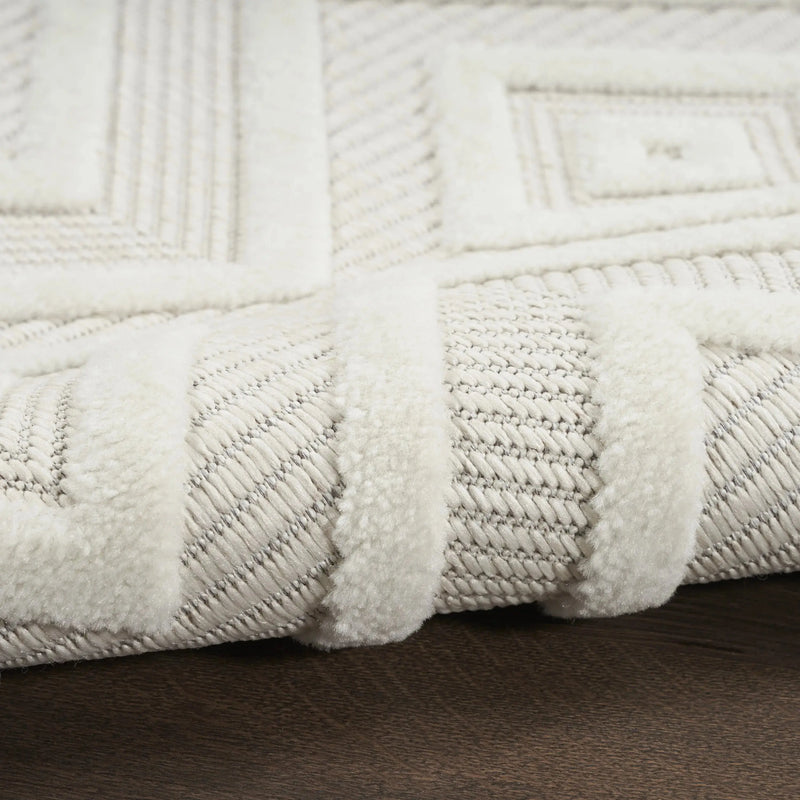 12' Ivory And White Geometric Indoor Outdoor Runner Rug Homeroots Outdoor