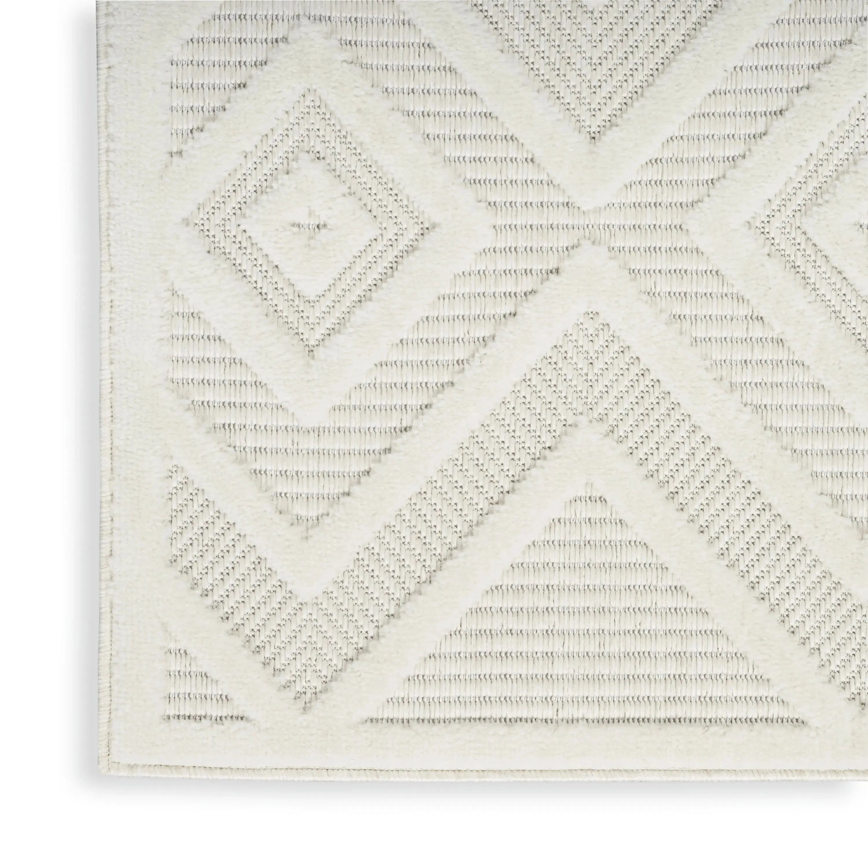 12' Ivory And White Geometric Indoor Outdoor Runner Rug Homeroots Outdoor