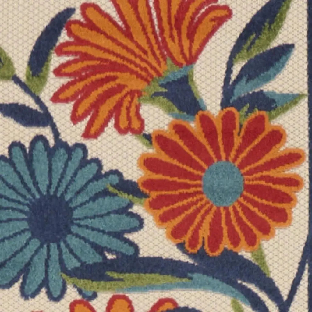 12' Ivory Blue And Orange Floral Indoor Outdoor Runner Rug Homeroots Outdoor