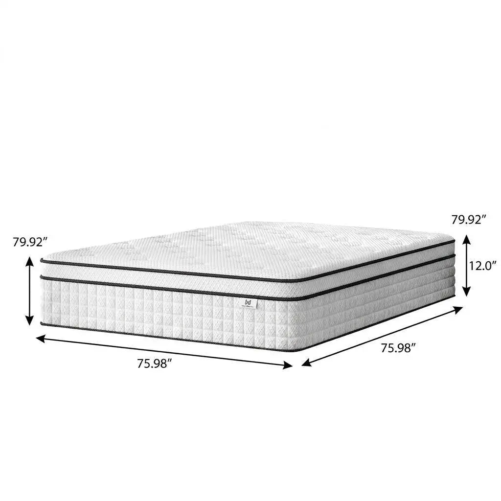 12" King Gel Memory Foam Check Medium Hybrid Mattress Homeroots Bed & Bath