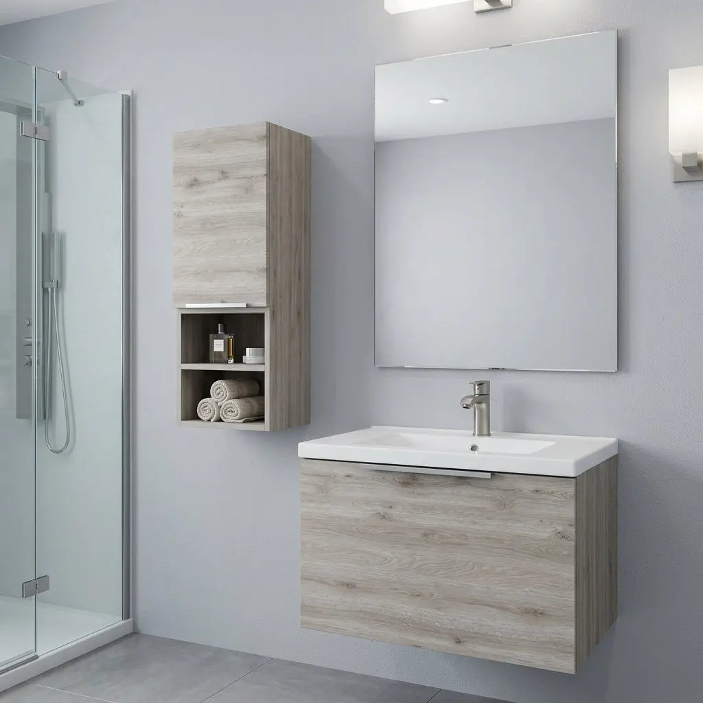 12" Light Gray Wood Floating Single Door Bathroom Vanity Homeroots Kitchen & Dining
