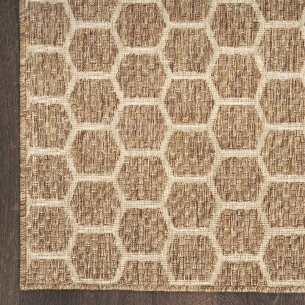 12' Natural And Beige Geometric Indoor Outdoor Runner Rug Homeroots Outdoor
