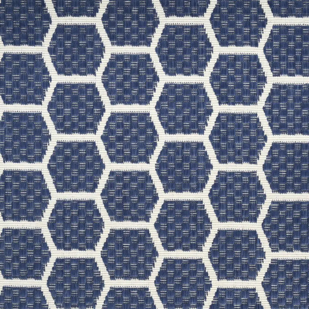 12' Navy Blue And Ivory Geometric Indoor Outdoor Runner Rug Homeroots Outdoor