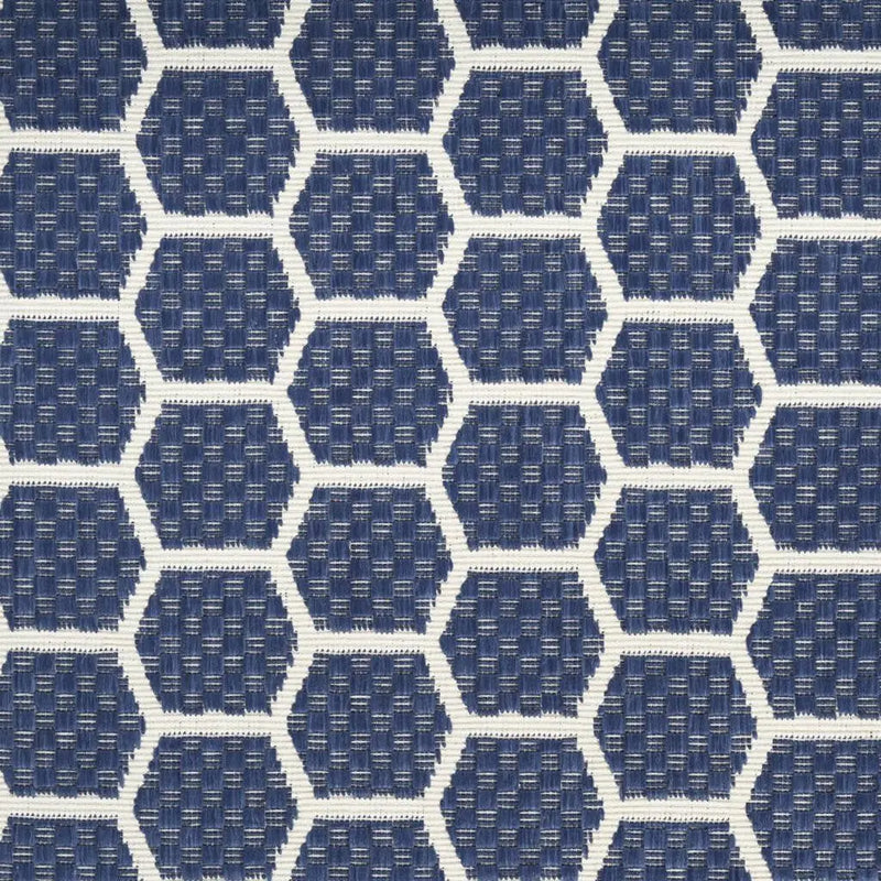 12' Navy Blue And Ivory Geometric Indoor Outdoor Runner Rug Homeroots Outdoor