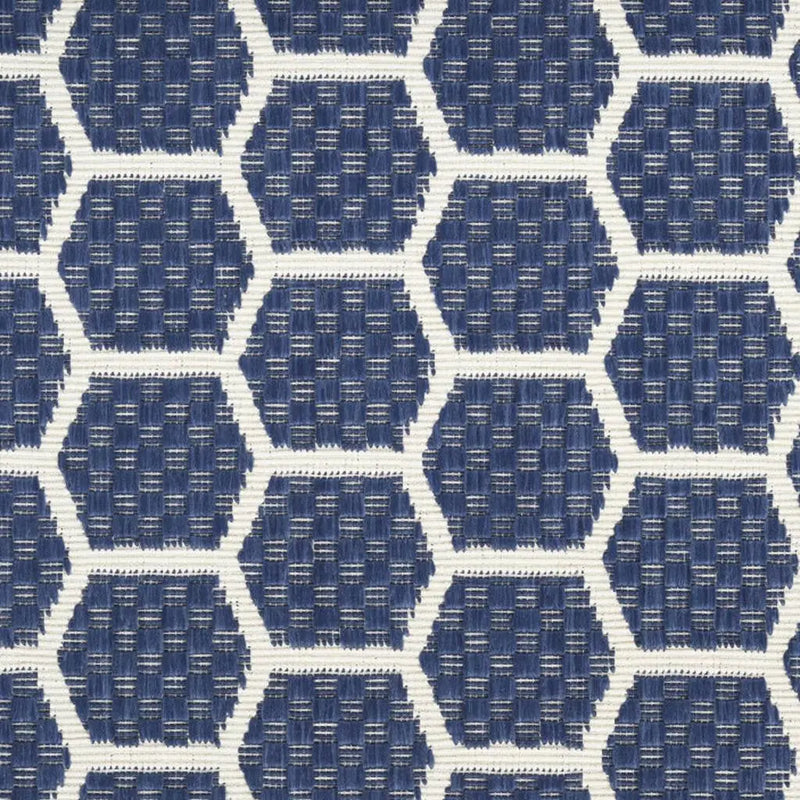 12' Navy Blue And Ivory Geometric Indoor Outdoor Runner Rug Homeroots Outdoor