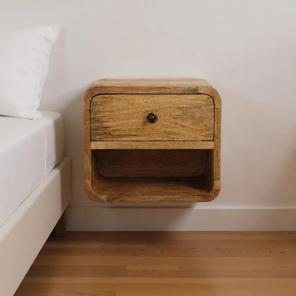 12" Oak Solid Wood One Drawer Floating Nightstand Homeroots Bed & Bath