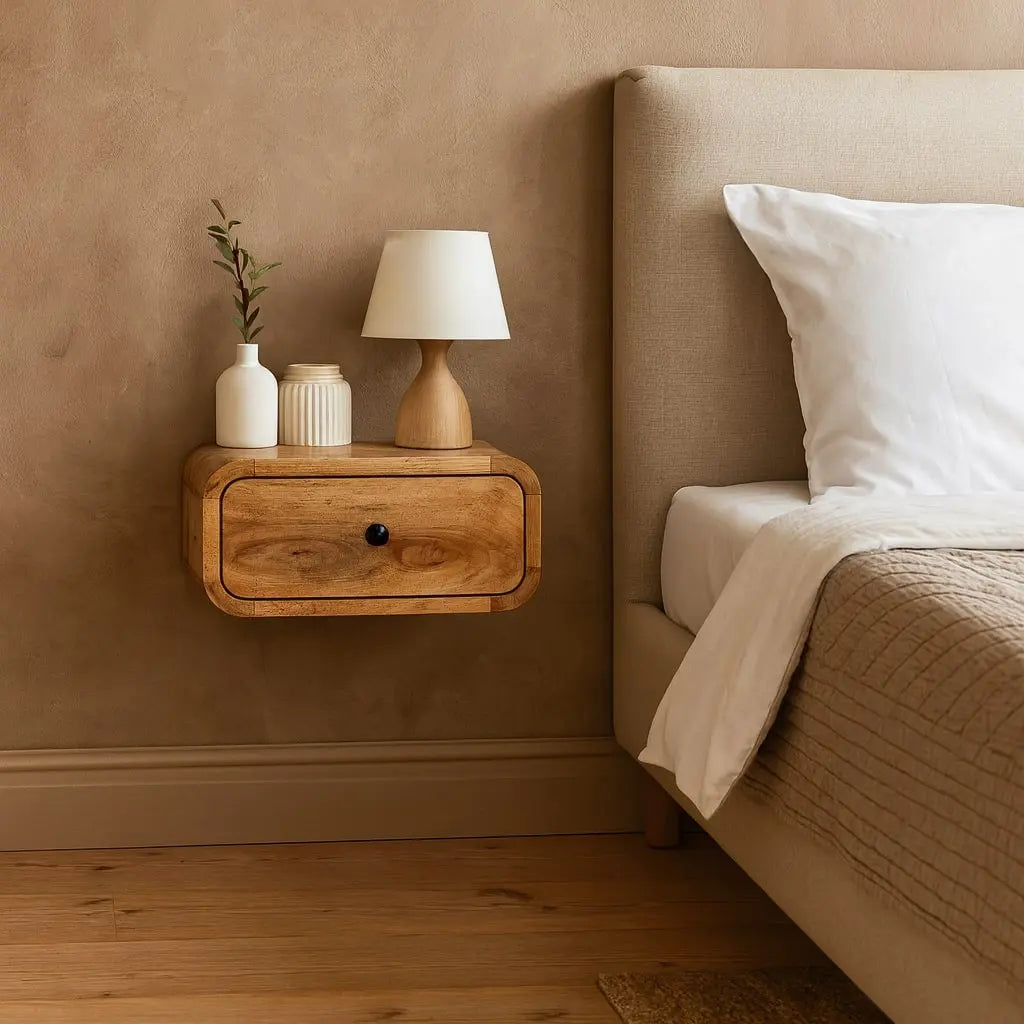 12" Oak Solid Wood One Drawer Floating Nightstand Homeroots Bed & Bath