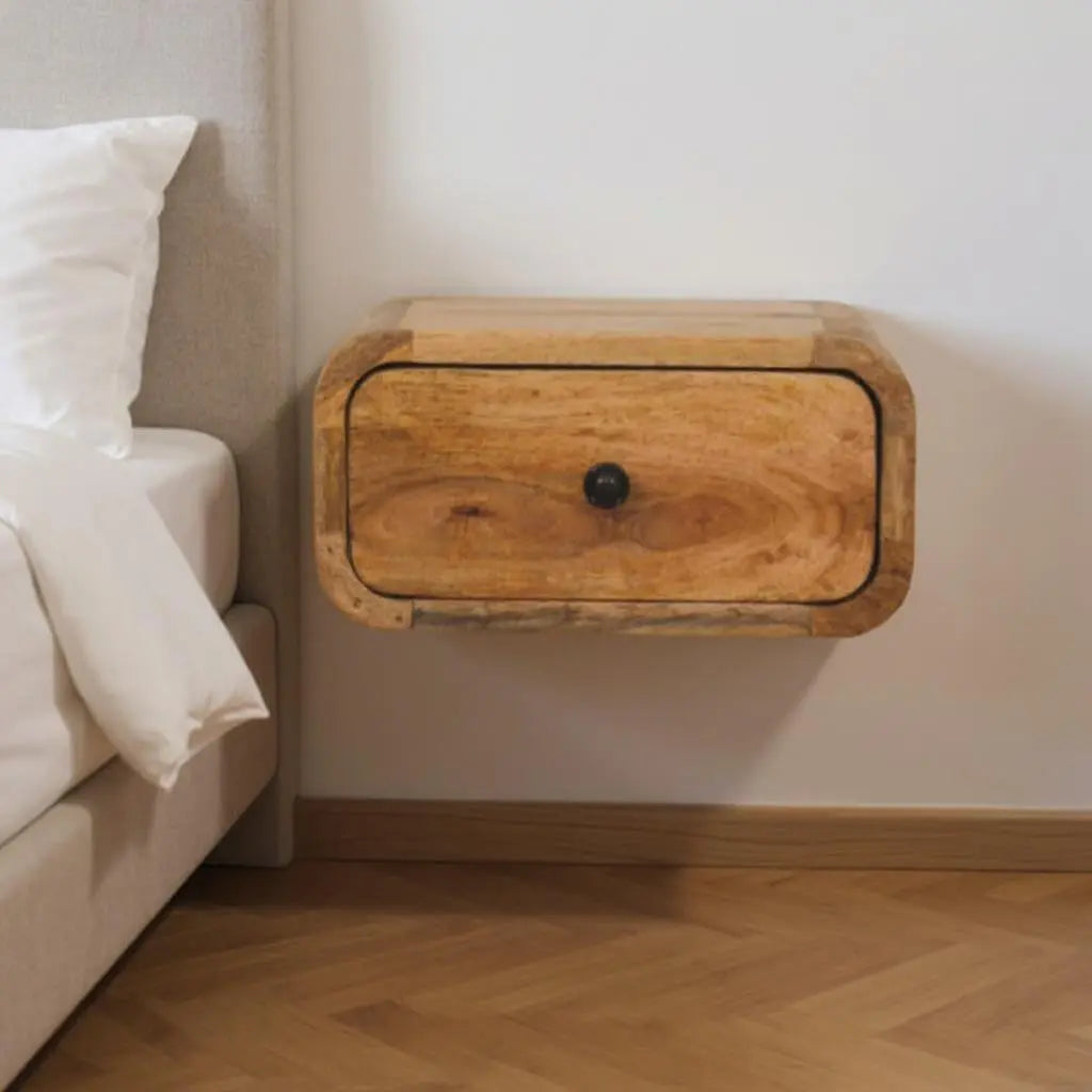 12" Oak Solid Wood One Drawer Floating Nightstand Homeroots Bed & Bath