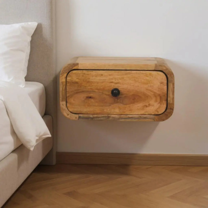 12" Oak Solid Wood One Drawer Floating Nightstand Homeroots Bed & Bath