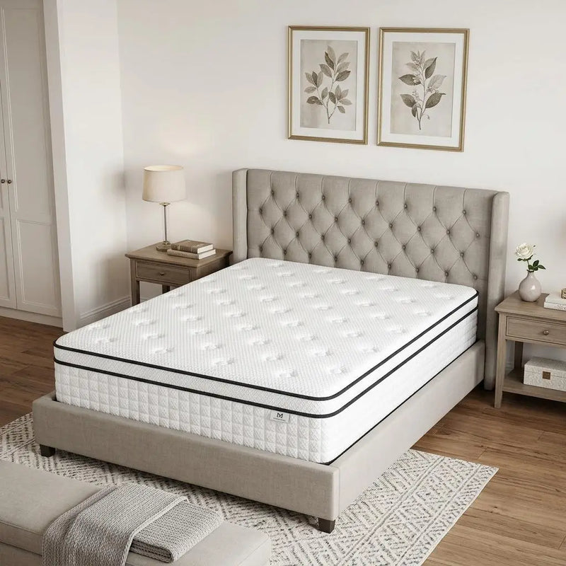 12" Queen Gel Memory Foam Check Medium Hybrid Mattress Homeroots Bed & Bath