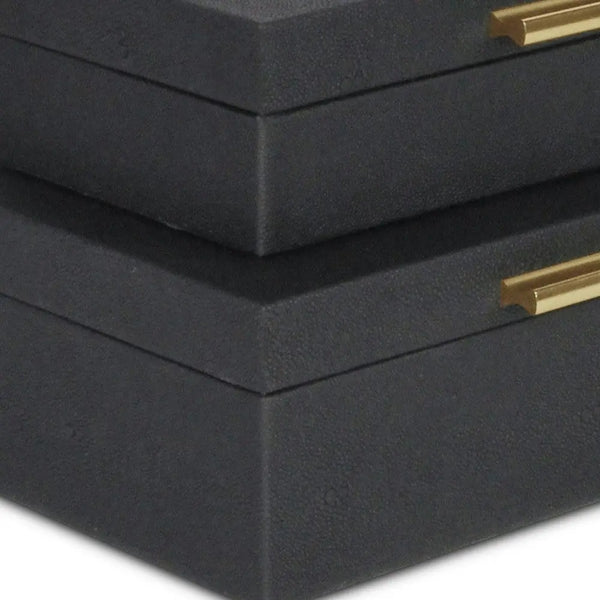 12" Set Of Two Black Solid Wood Jewelry Box With Decorative Hardware Homeroots Organization