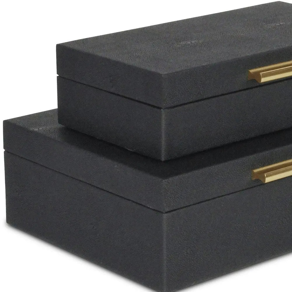 12" Set Of Two Black Solid Wood Jewelry Box With Decorative Hardware Homeroots Organization
