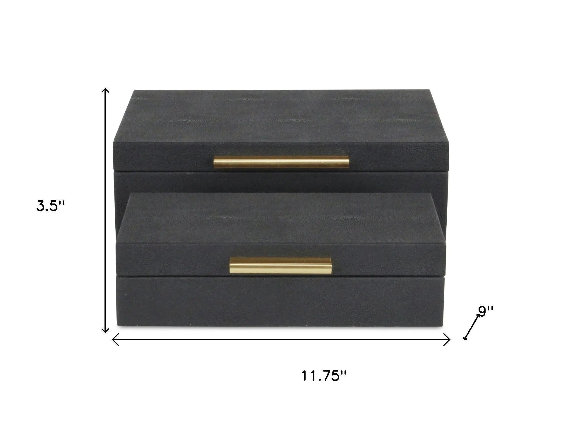 12" Set Of Two Black Solid Wood Jewelry Box With Decorative Hardware Homeroots Organization