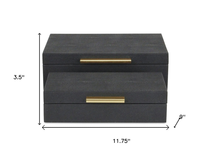 12" Set Of Two Black Solid Wood Jewelry Box With Decorative Hardware Homeroots Organization