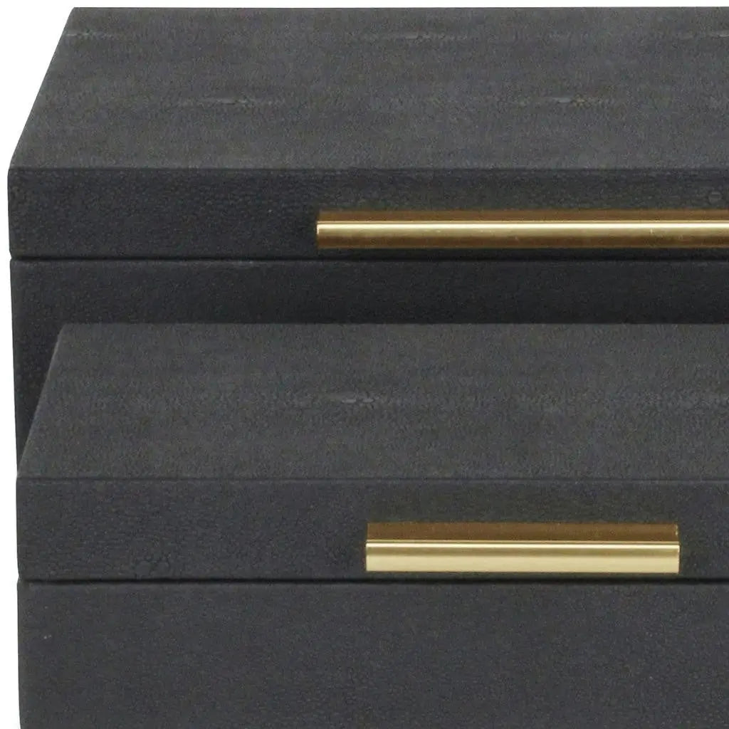 12" Set Of Two Black Solid Wood Jewelry Box With Decorative Hardware Homeroots Organization