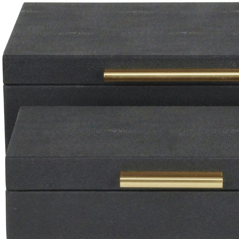 12" Set Of Two Black Solid Wood Jewelry Box With Decorative Hardware Homeroots Organization