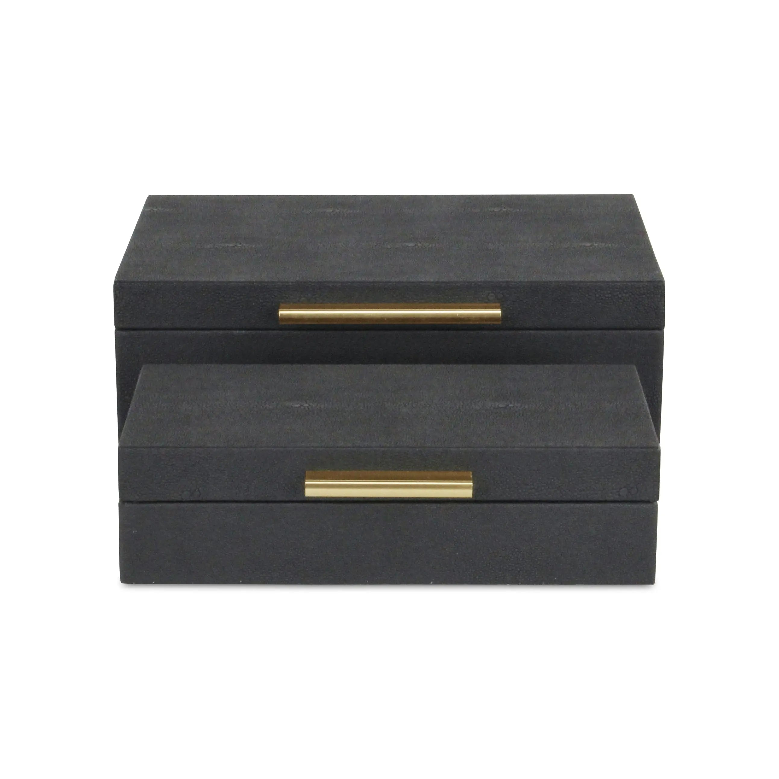 12" Set Of Two Black Solid Wood Jewelry Box With Decorative Hardware Homeroots Organization