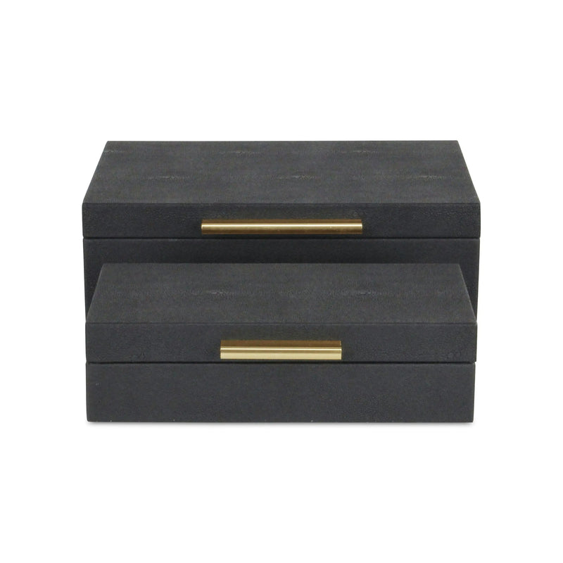 12" Set Of Two Black Solid Wood Jewelry Box With Decorative Hardware Homeroots Organization