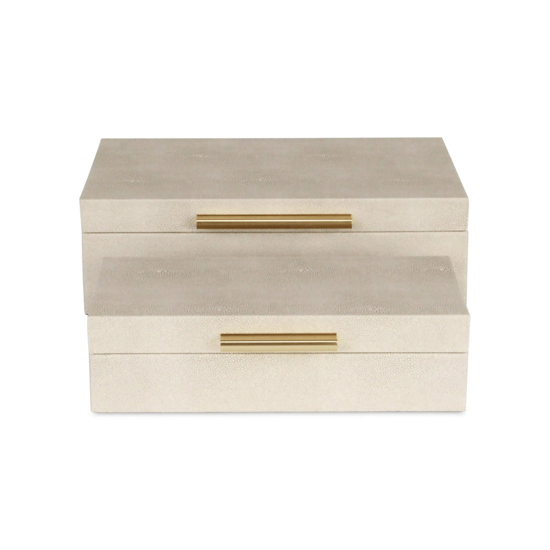 12" Set Of Two Cream Solid Wood Jewelry Box With Decorative Hardware Homeroots Organization