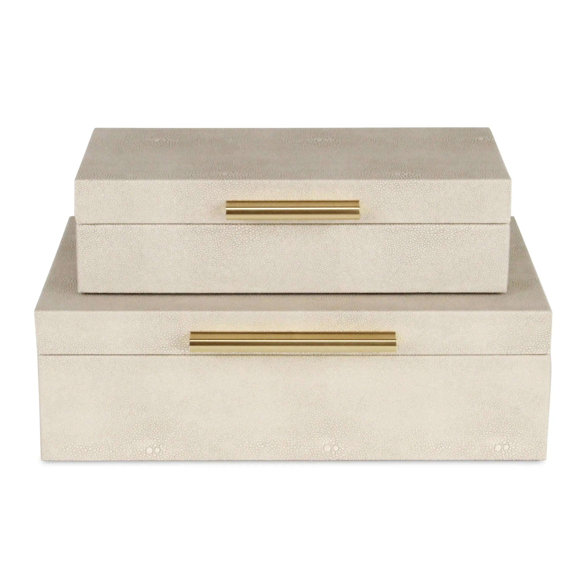 12" Set Of Two Cream Solid Wood Jewelry Box With Decorative Hardware Homeroots Organization